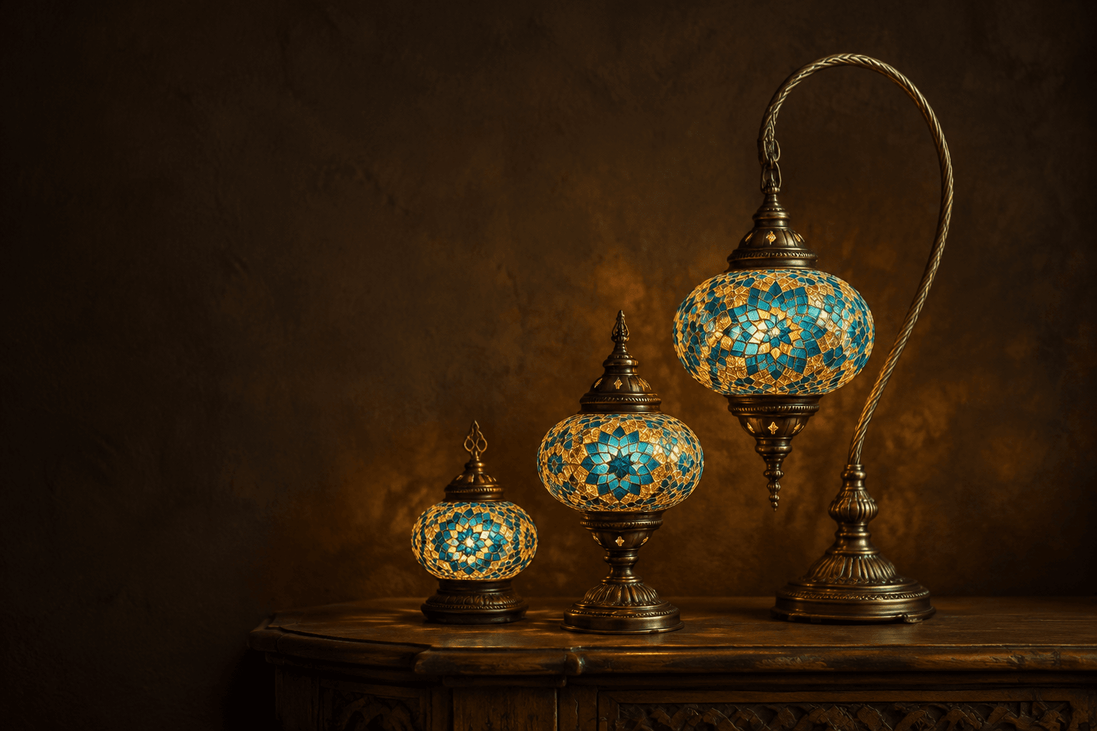 The texture and warm glow of handmade mosaic lighting